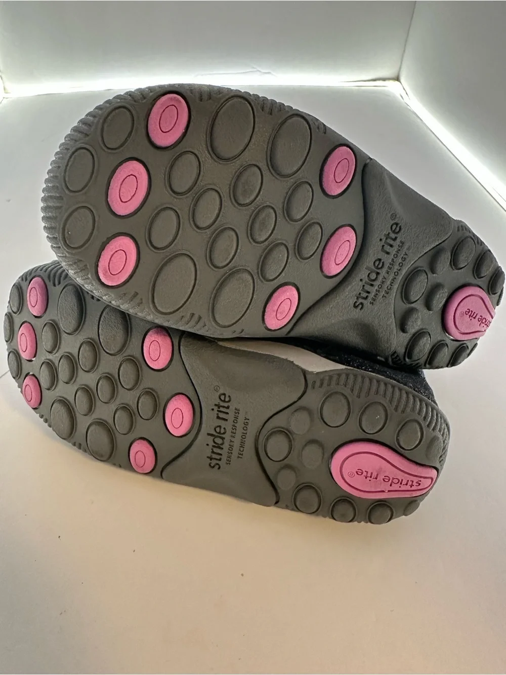 Stride Rite Girls Black Glitter Ankle Boots with Pink Lining Size 8.5M